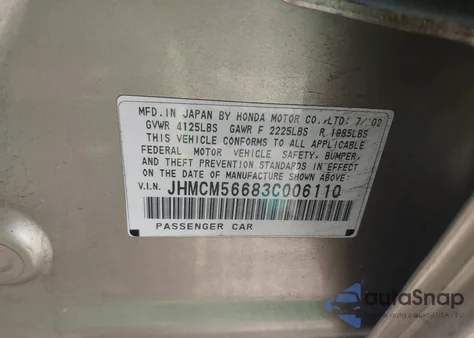 2003 Honda Accord 2.4 Ex z USA, uszkodzony, nr VIN JHMCM56683C006110